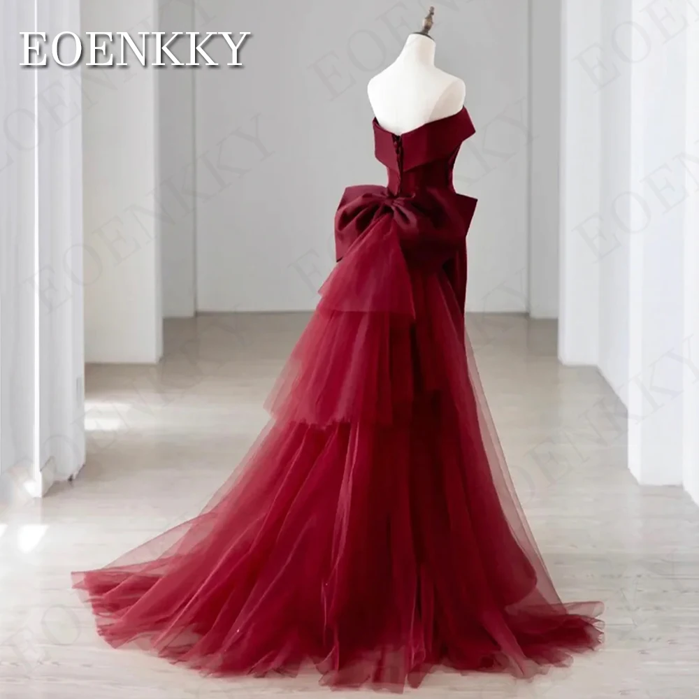 Off The Shoulder Satin Evening Dress Mermaid Burgundy With Detachable Tail V-Neck Backless Party Dresses Women vestidos de noche