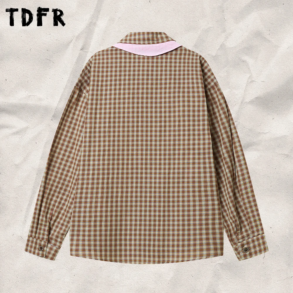 Pony Patch Embroidery Plaid Shirts Mens Autumn Cartoon Lapel Single Breasted Long Sleeved Shirts Man
