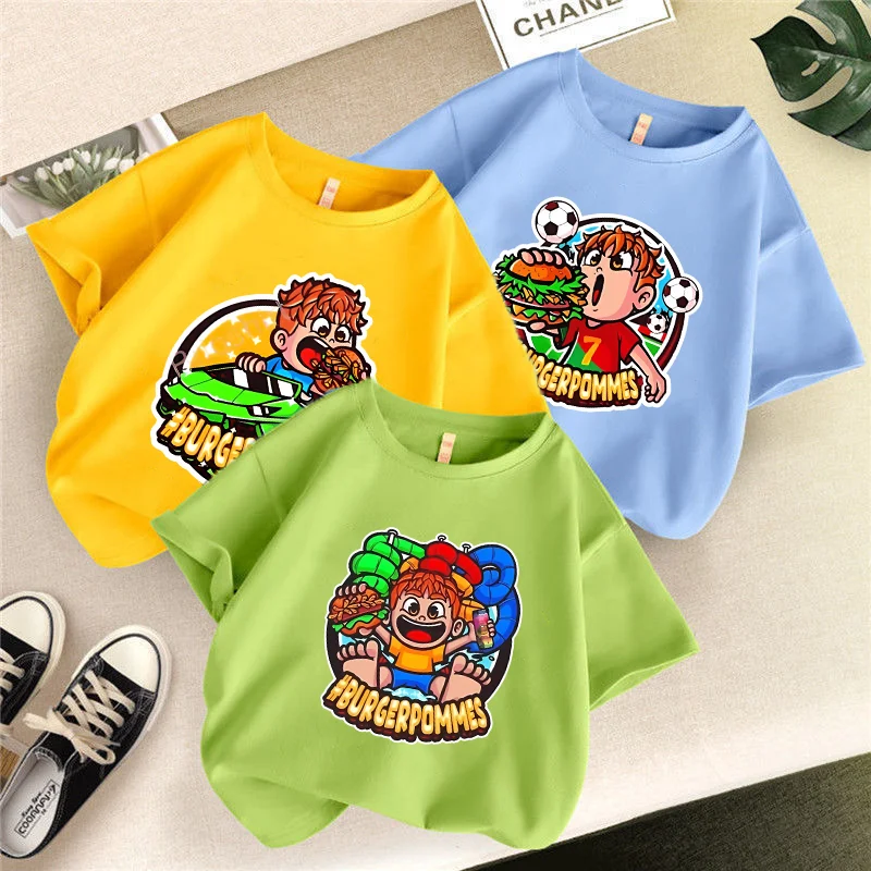 Burgerpommes Icrimax Cotton T Shirt Short Sleeve Tops Summer Colored T-shirt Tee Character Pattern Clothing Casual Kids Clothes