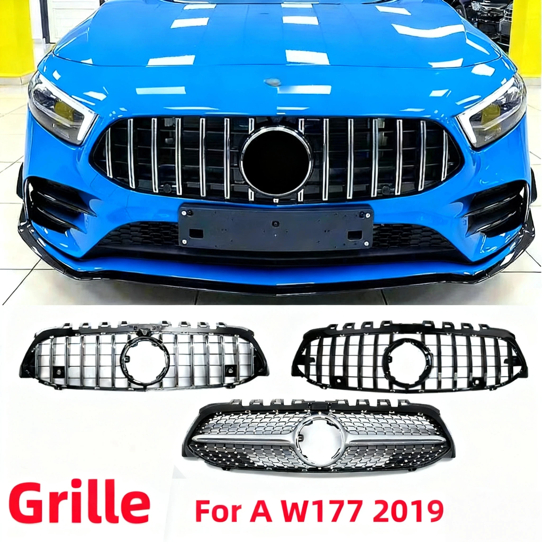 

Для Mercedes Benz A Class W177 2019-2023 GT Diamond Style Передняя впускная решетка Капот Сетка бампера Решетка Накладка Тюнинговые аксессуары