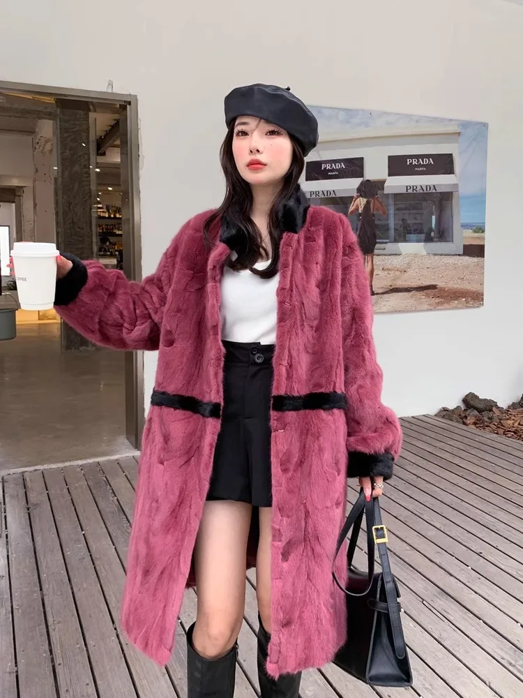 

Лидер продаж, новая высококачественная норковая шуба, женская модная шуба с воротником-стойкой, зимняя тонкая длинная куртка из натурального норкового меха