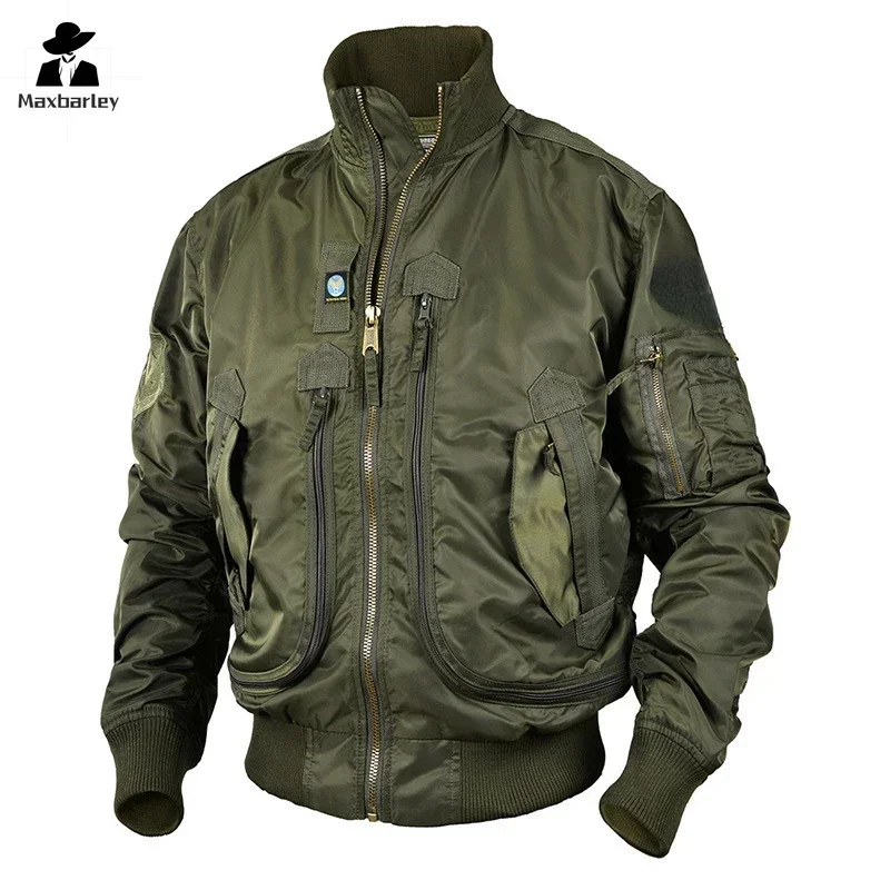 Multi Pocket Motorcycle Jacket Men's Hiking Outdoor Loose Pocket Baseball Suit Coat Men's Autumn Vintage Work Windproof Jacket