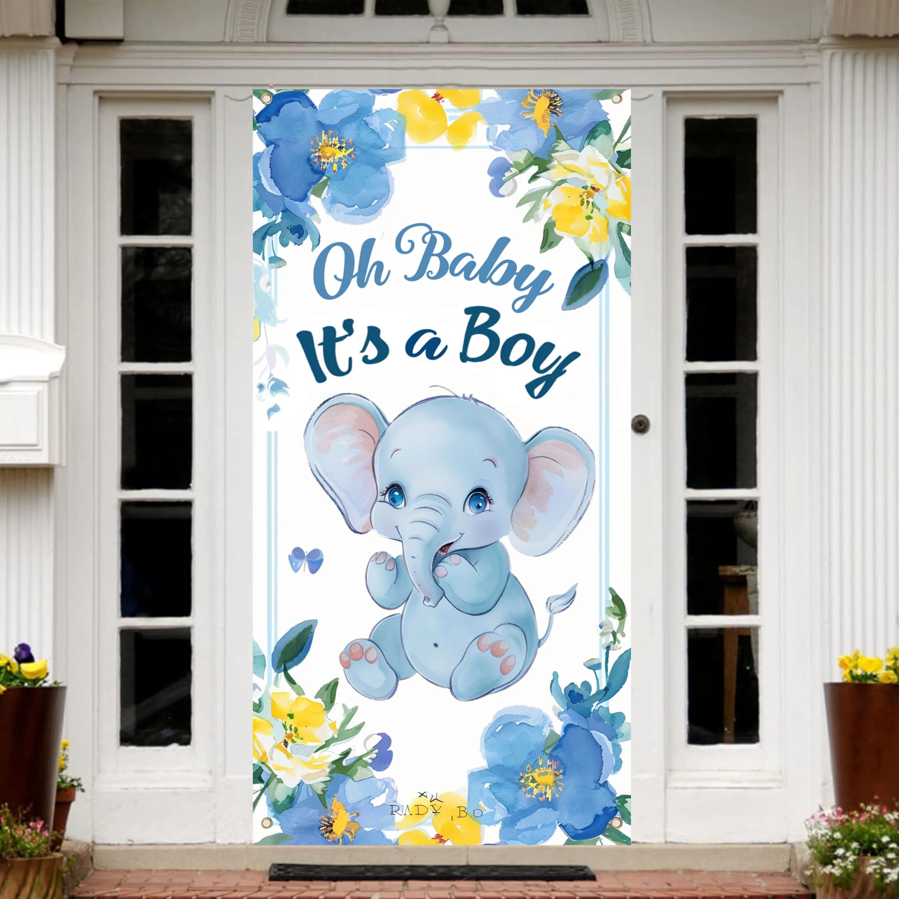 70x35 pollici Oh Baby it\'s A Boy Welcome Home Banner, elefante Banner sfondo puntelli per foto decorazione A tema animale per Baby Shower