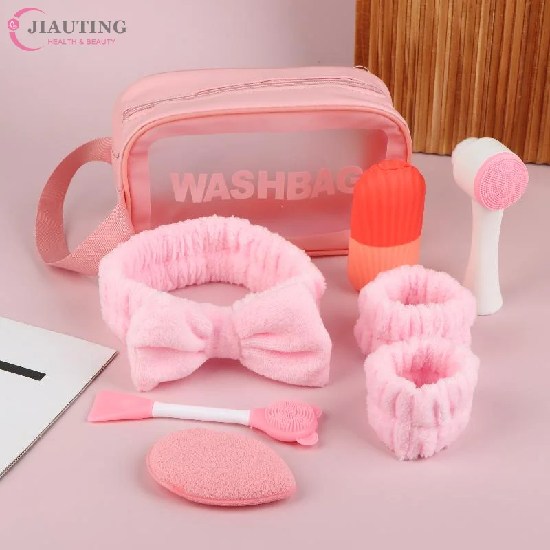 6/8pcs Face Care Cleaning Set Ice Tray Moisture Proof Hair Ties Headwear Wristband Face Washing Brush Beauty Tool Kit For Skin