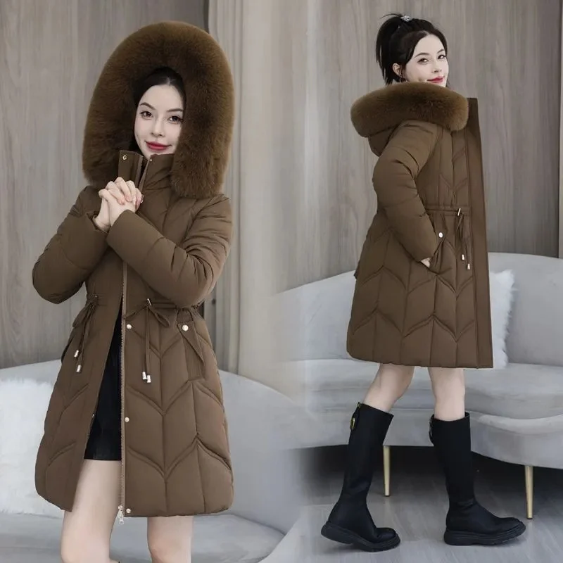 2025 Winter New Women\'s Down Cotton Jacket Women Thick Fashion Slim Warm Hooded Coat Female Cotton Padded Casual Long Overcoat