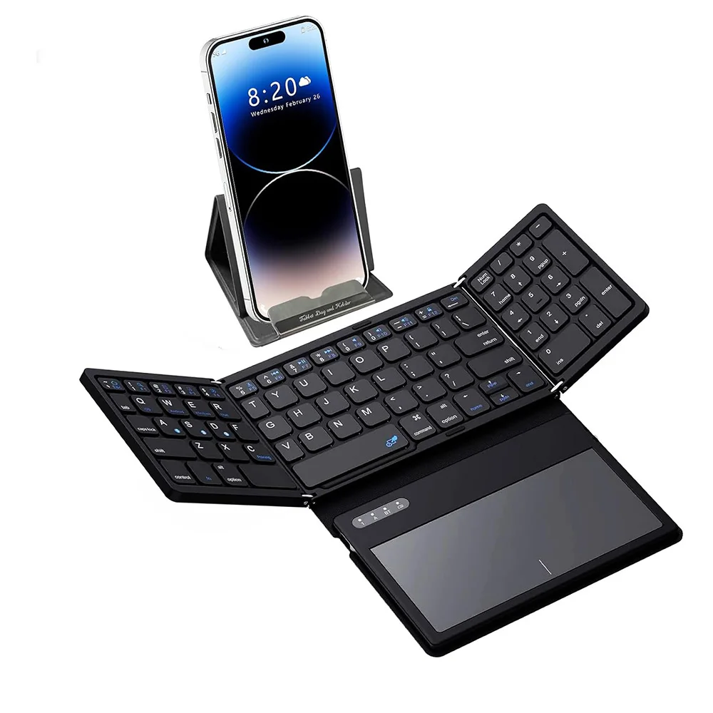 Tri-fold wireless bt keyboard with touchpad tablet phone computer external universal keyboard