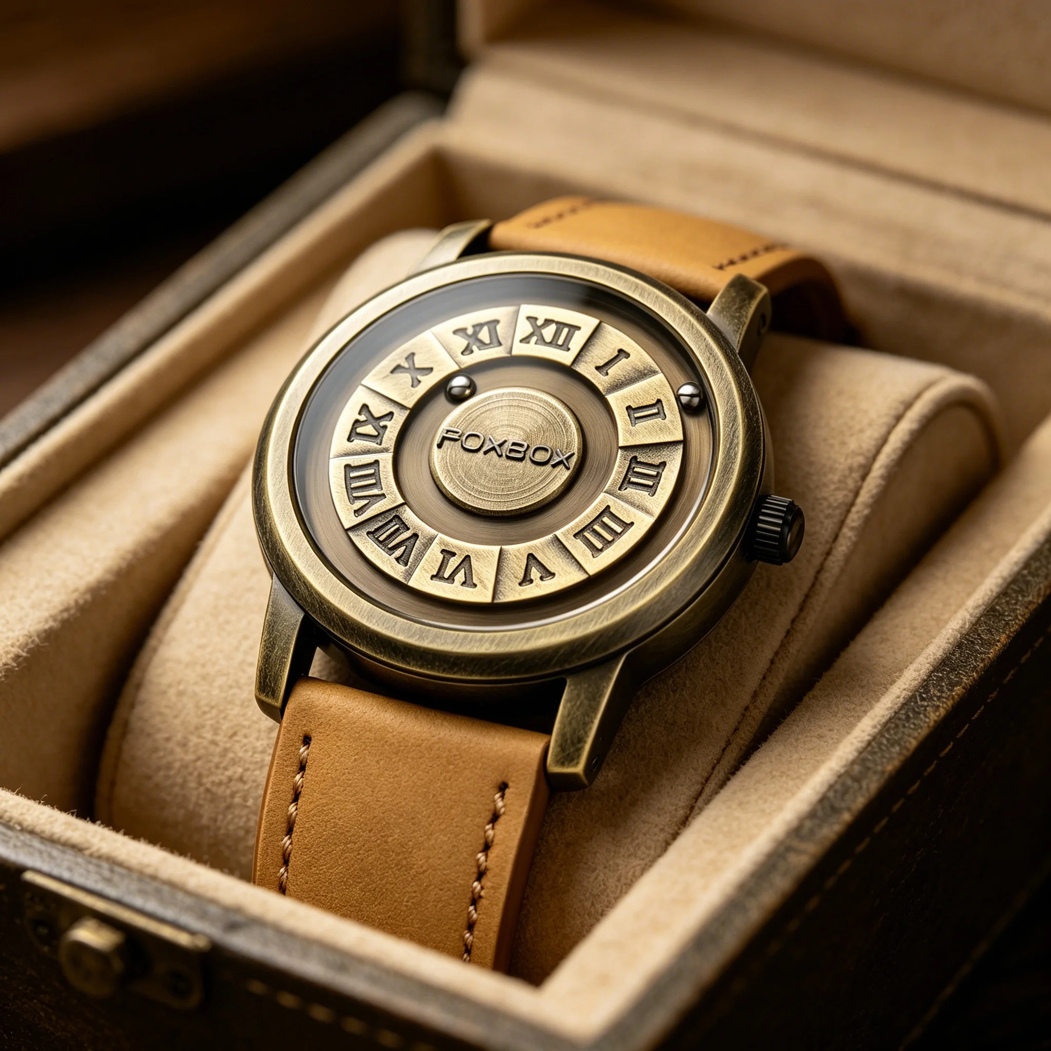 FOXBOX Copper Men's Quartz Watch Fashion Personality Creative Magnetic Ball Rotating Design Watch Waterproof Men's Watch