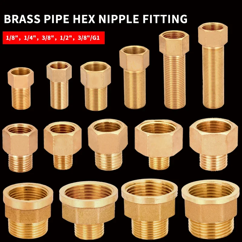 

10pcs 1/8" 1/4" 3/8" 1/2" Male to Female Thread Hex Bushing Brass Pipe Connectors Brass Coupler Adapter Threaded Fitting