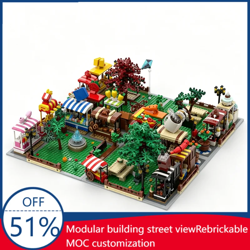3643Pcs Modular Market Display 16 Stands MOCs Custom Building Blocks Outdoor Market Scene Model Education Assembly Toy Xmas Gift