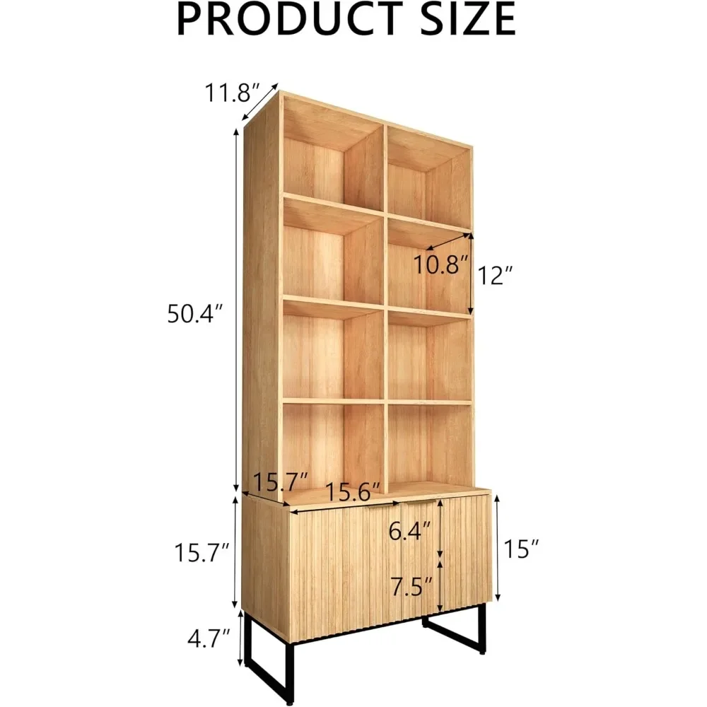 Fluted Bookshelf with Doors and Storage,4-Tier 71