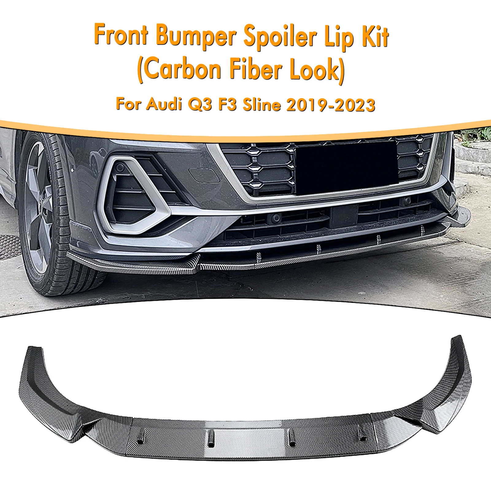 

For Audi Q3 F3 Sline 2019-2024 Front Bumper Spoiler Lip Carbon Fiber Look/Gloss Black Lower Splitter Body Protector Kit Blade