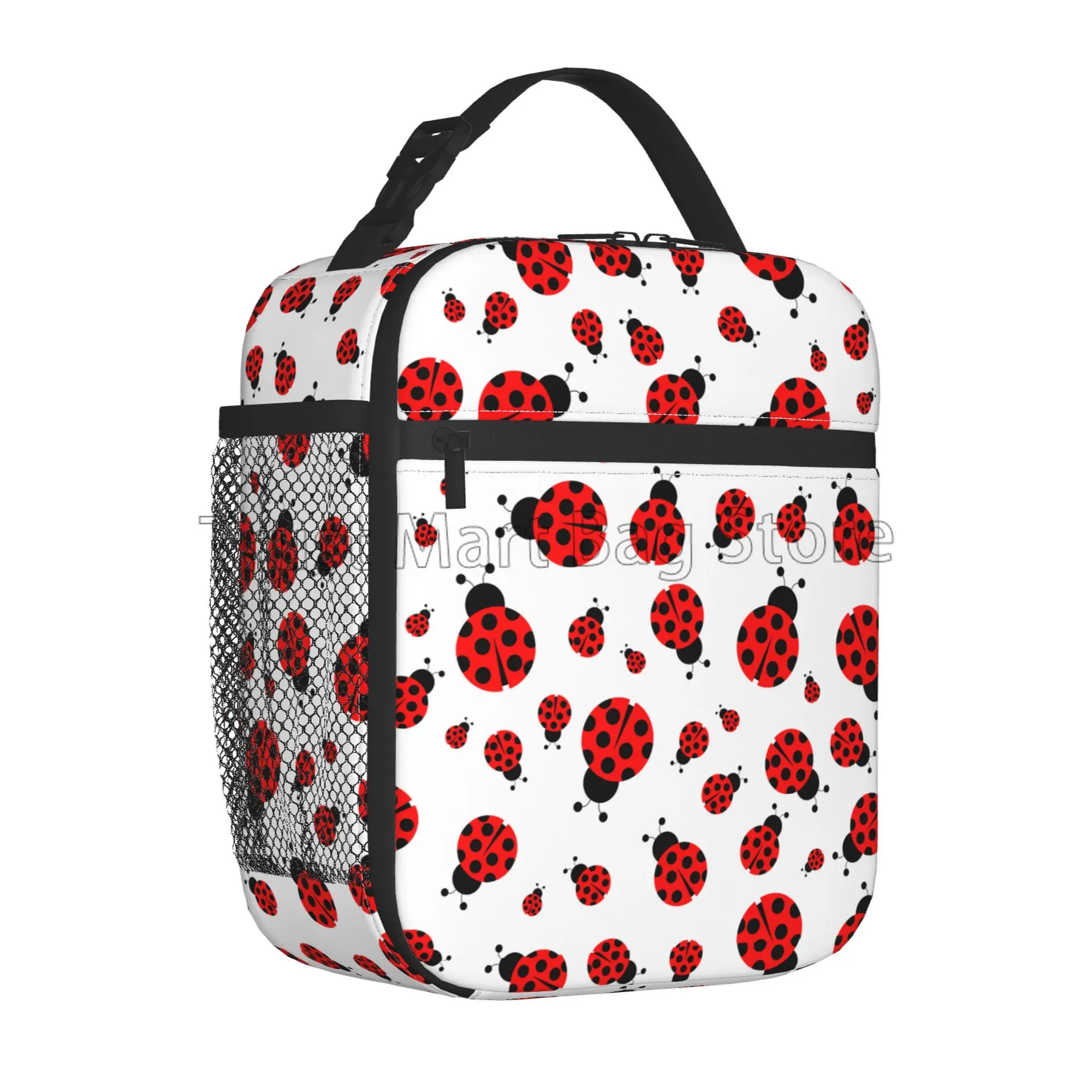 Cute Cartoon Ladybug Thermal Lunch Bag for Women Girls Reusable Portable Waterproof Insulated Lunch Box for Work Travel Picnic