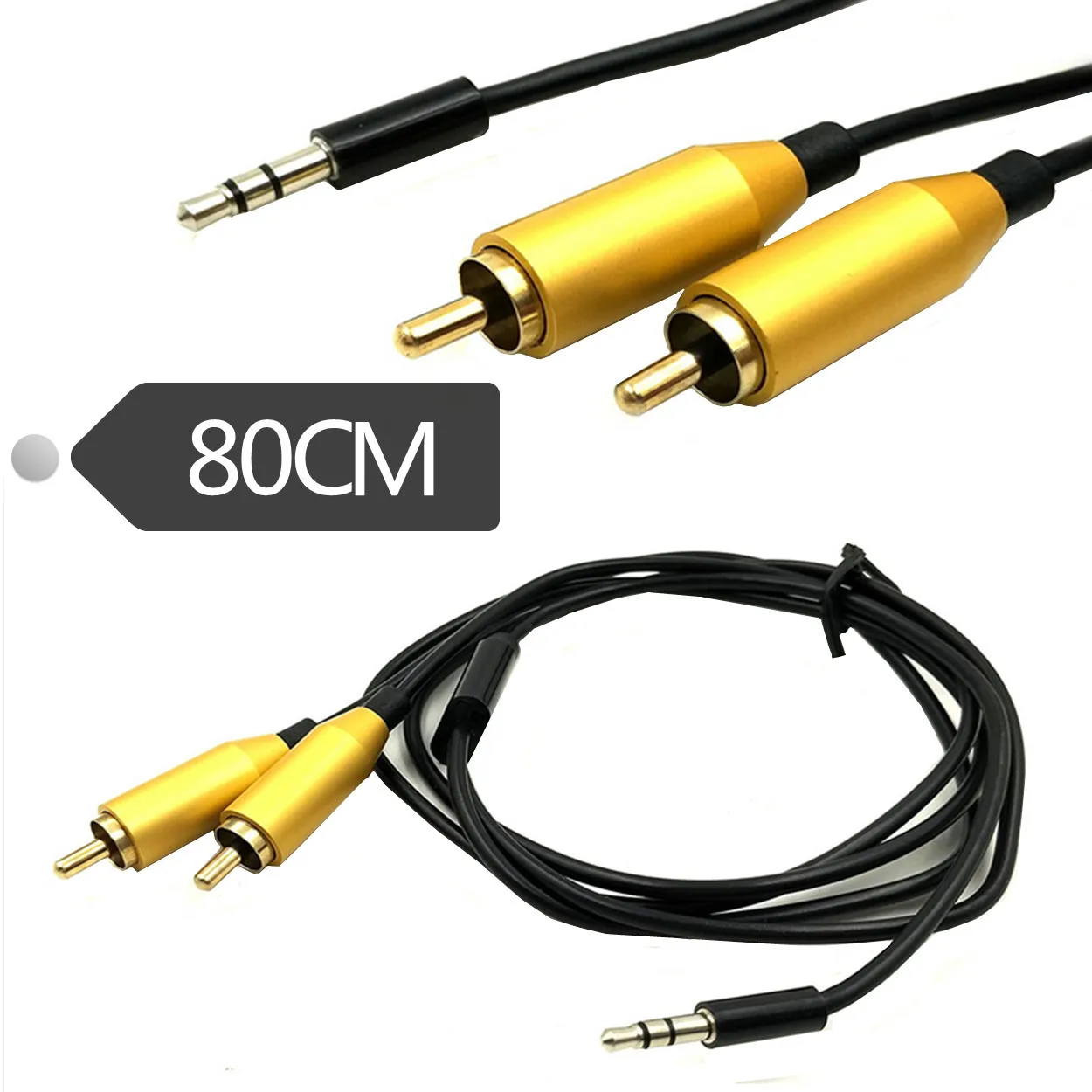 3.5mm 1/8" Male to 2RCA Male Car AUX Audio Extension Cable MP3 PC 0.8M