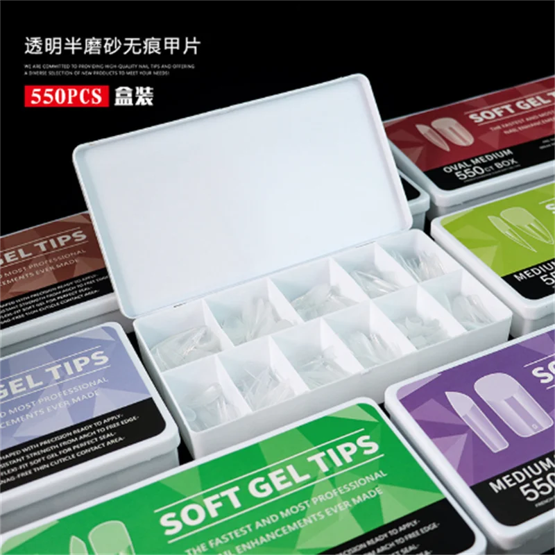 550 Pieces Light Patch Semi-Patch Non-Trace Extended Nail Glue Wear Fake Nails Full Coverage Nail Extensions Home Kit