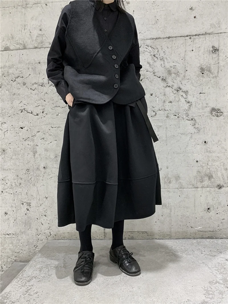 UMI MAO Yamamoto Dark Loose Half Skirt Pod Dress Skirts Femme Japanese Women Men Women Y2K Fashion Pastel Goth Clothes