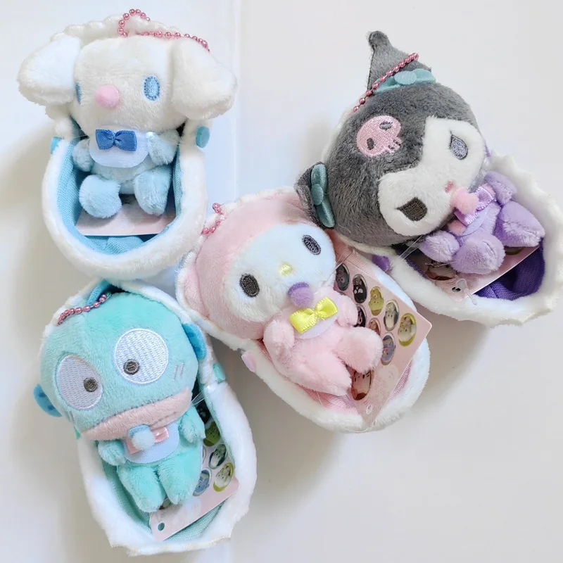 10CM Kuromi Baby Pacifier Baby Cradle Plush Doll Pendant Decoration My Melody Cinnamoroll Stuffed Car Keychain Toy For Kids Gift