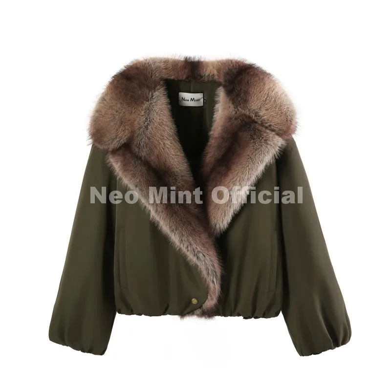 Neo Mint Trendy 2026 Fur Collar Bomber Jacket Women Winter Warm Padded Coat Parkas Luxury Brand Quilted Puffer Jackets Overcoats