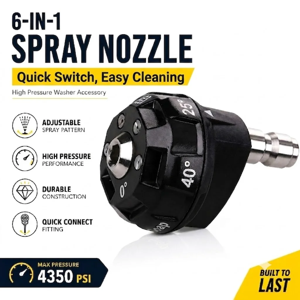 360° Rotatable 6-in-1 Pressure Washer Spray Nozzle, Multifunction 1/4