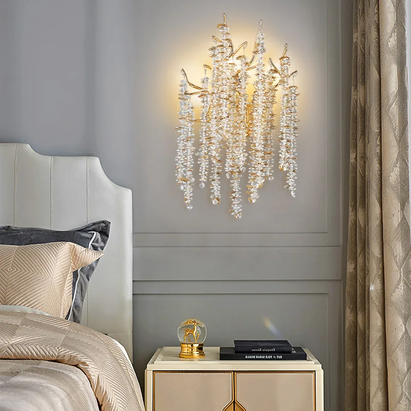 

Bedroom bedside lamp wall lamp post-moder tree crystal master bedroom living room background wall lamp decorative lamps