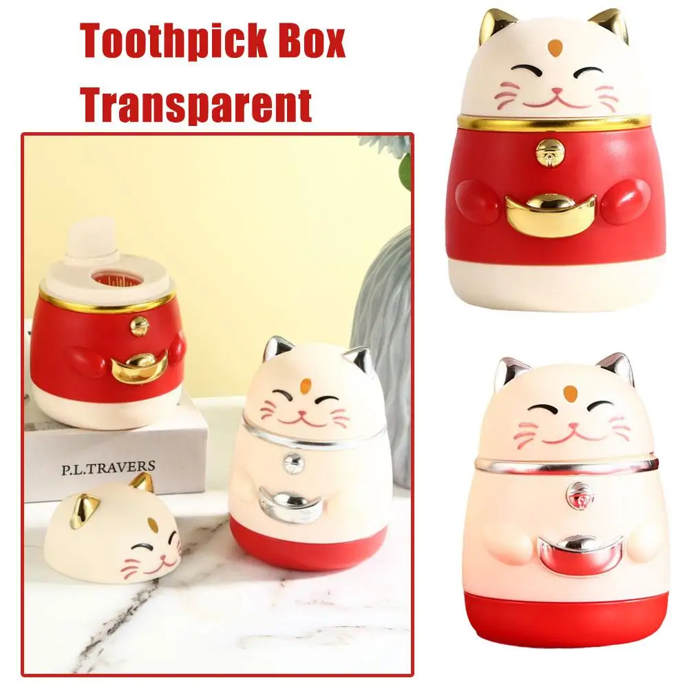 Lucky Cat Toothpick Box Automatic Up Dispenser Toothpick Holder Home Decor Table Decoration Table Accessory