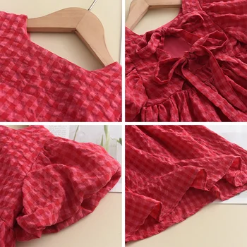 Red Plaid Bow Dress 6 Bear Leader Summer Red Plaid Bow Dresses Elegant Lolita Child Baby Girl Midi Dress Children Dresses Girl Party Princess Sundress 6