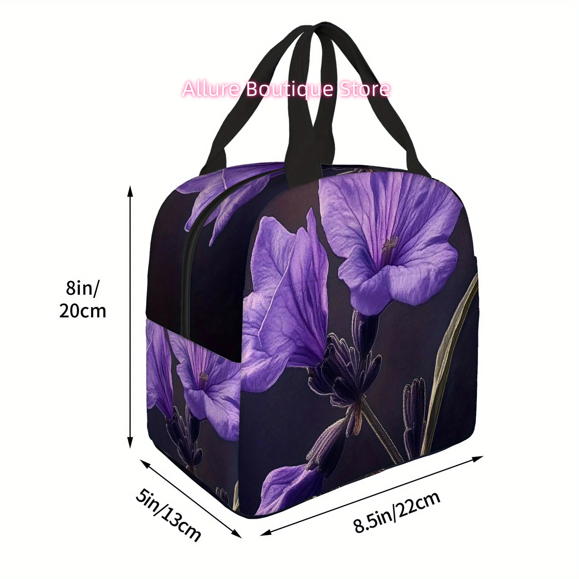1pc, Purple  Bloom Beautifully Printed Thermal Bag Insulation Lunch Tote for Food Storage - Unisex Portable Reusables