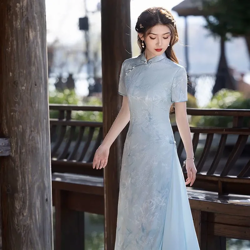 Chinese Twips Improved Retro Cheongsam Women's 2025 Summer New Birthday Party Dresses Chic Y2K Elegant Slim Cheongsam Dress