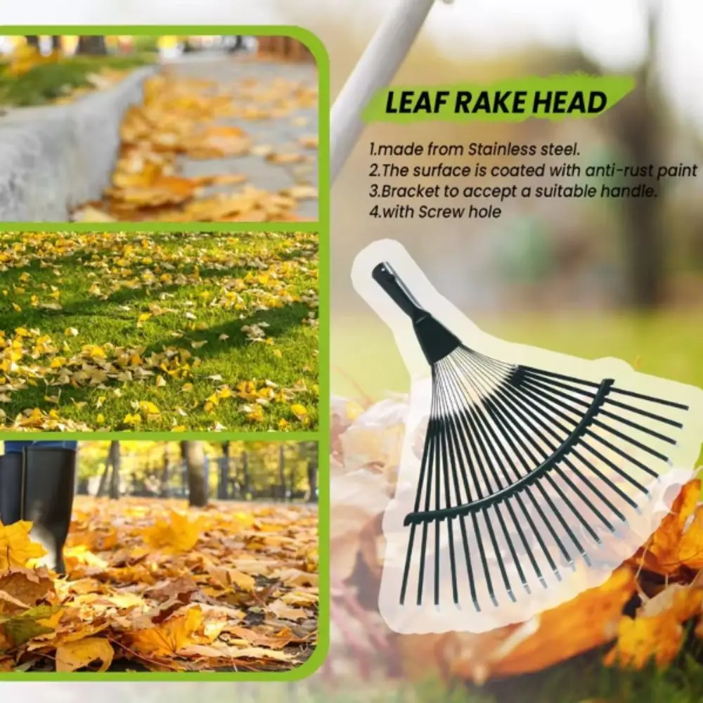 Deciduous Plastic Grass Rake Heavy Duty Small Shrub Leaf Rake Portable Compact 22-Tooth Weeding Rake Head Flower Beds