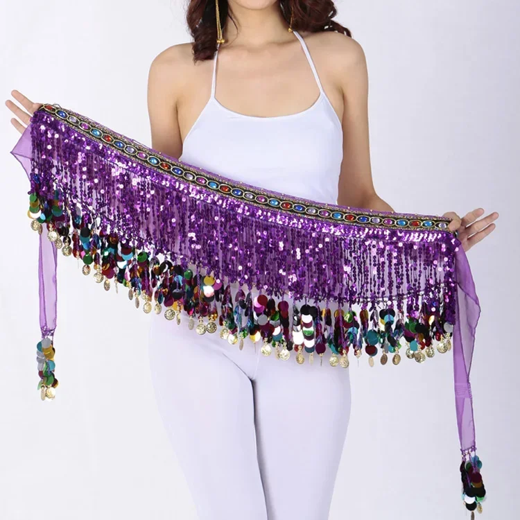 Female belly dance Waist Chain High grade Belt Training Clothing Waist Seal Sequins Indian Dance Waist Scarf