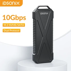 iDsonix M.2 SATA NVMe SSD Case Dual Protocol External Hard Disk Enclosure 10Gbps USB 3.2 C NVMe NGFF Storage Cover for Laptop PC