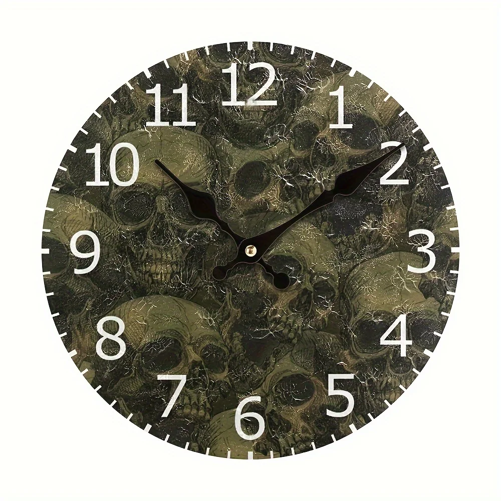 Vintage Skull Design Wall Clock, Wood Fiber Board, Battery-Operated Wall Decor for Living Room, Home Office