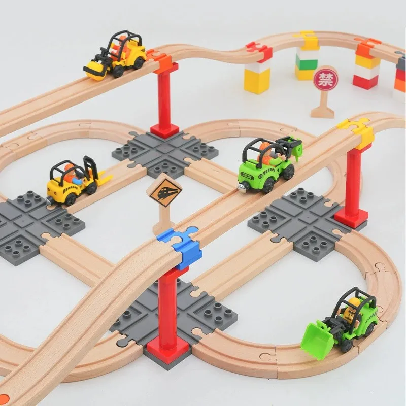 Children's Assembled Wooden Train Track Large Block Building Toy Compatible with All Brand Wooden Tracks Railway Toys for Kids