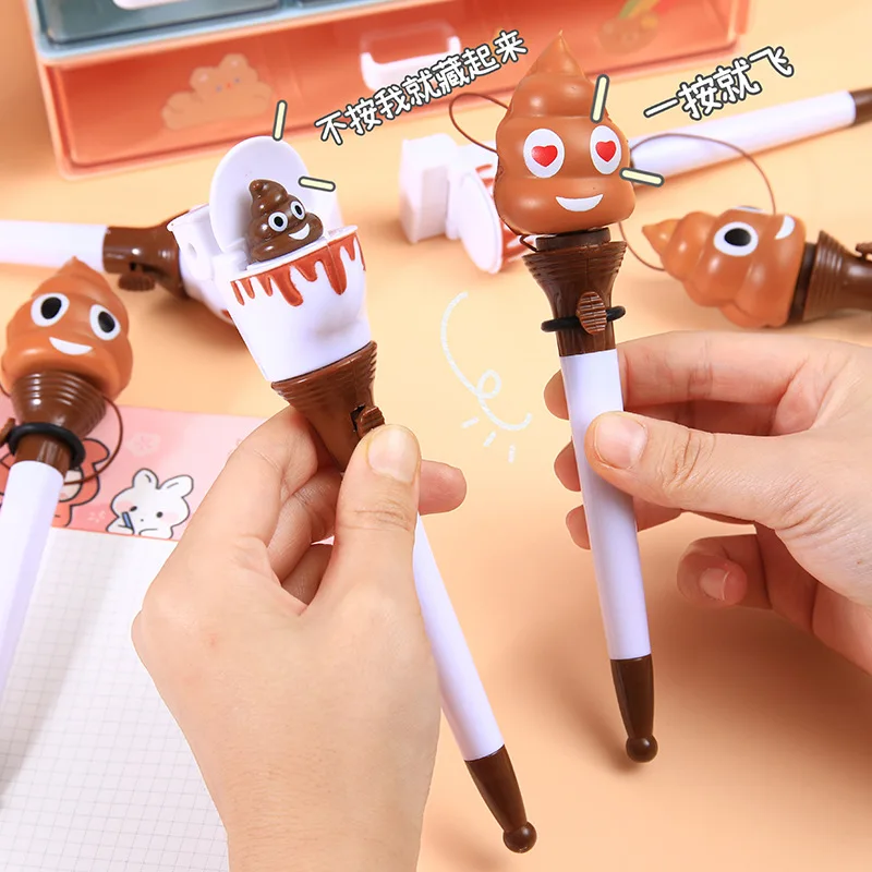 Creative Cute Toilet Poo Shit Bounce Pen Funny Ballpoint Pen Cartoon Stress Relief Ballpoint Pen School Supplies Kids Gift Toy