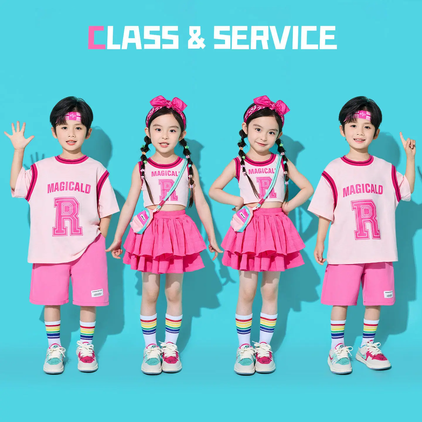 Children Hip Hop Summer Clothes Sets T-shirt Street Dance Skirt Girls Crop Top Cute Outfits Kids Jazz Cheerleader Costumes