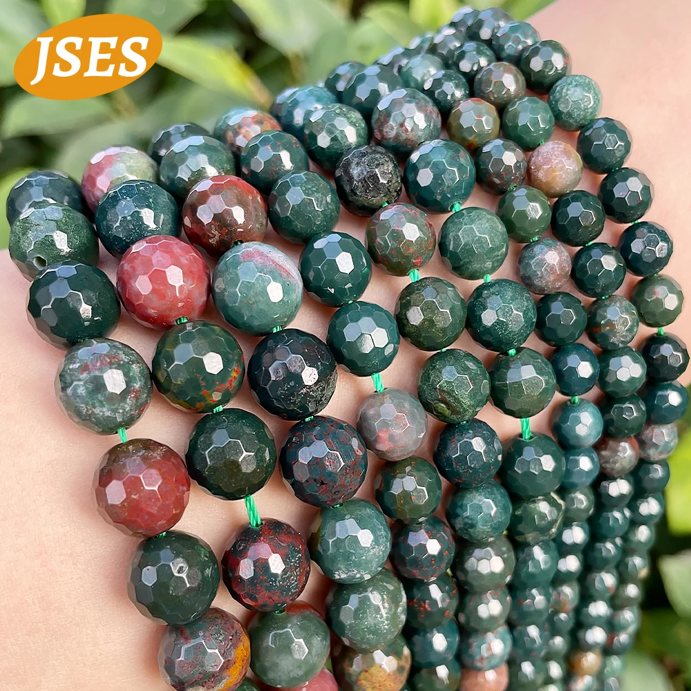 A+ Natural Bloodstone Heliotrope Faceted Beads for Jewelry Making Bracelets DIY Accessorries 15 inches Strand Wholesale