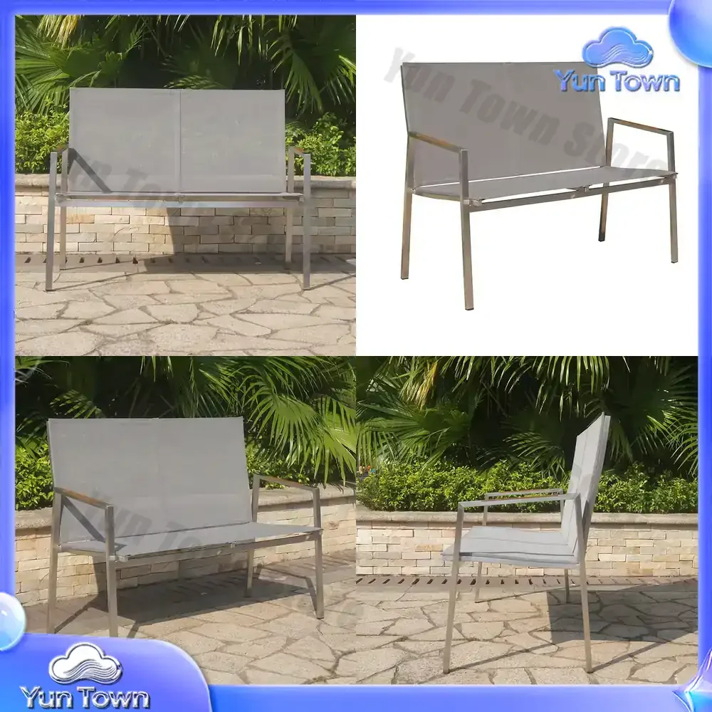 All Weather Outdoor Luxury Stainless Steel Fabric Mesh Sling Patio Garden Bench