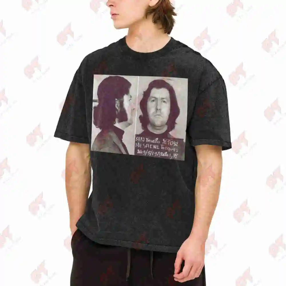 Jacques Mesrine Mugshot Vintage Washed Tee Pure Cotton T-Shirt