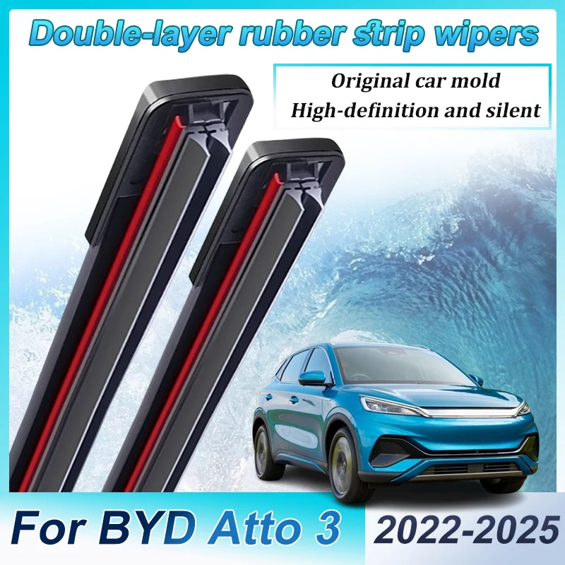 

Car Front Wipers Blades For BYD Atto 3 Body Kit 2025 Yuan Plus Accessories 2022-2024 Double-layer Rubber Wipers Car Accessories