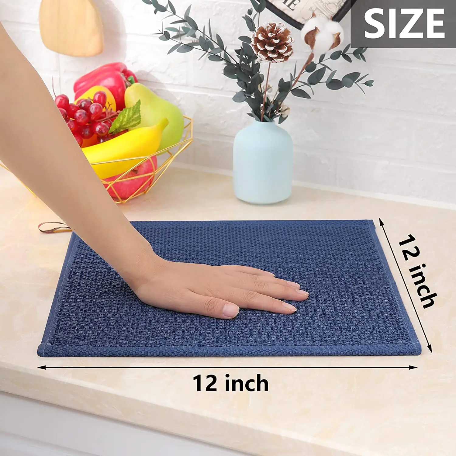Cotton Honeycomb Kitchen Square Towel Set, Easy to Clean