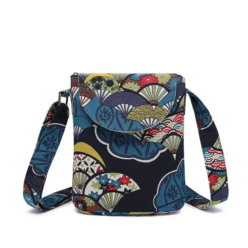 New Chinese Style Fabric Mini Crossbody Bag Printed Canvas Coin Bag Women\'s Bucket Shoulder Bag Ethnic Style Mobile Phone Bag