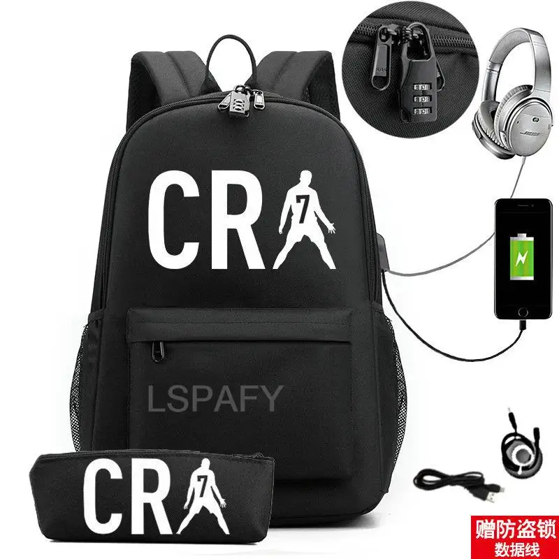 17 inch CR7 Football Backpack Large Waterproof Bookag CR7 School Bags Travel Bussiness Laptop Mochilas Backpack With Pencil case