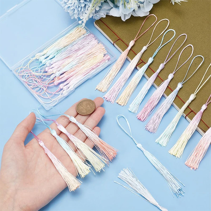 50 Stück fluoreszierende Farbverlaufsquasten Polyester Seide handgefärbte Quaste DIY Lesezeichen Anhänger Schmuckherstellung Kleidung Hochzeit D – Detail 1