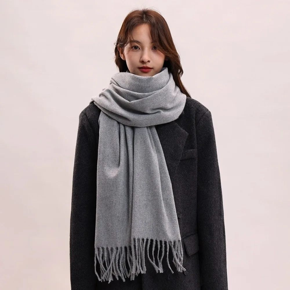 

Retro Tassel Imitation Cashmere Scarf Thickened Korean Style Women Shawl Warm Solid Color Winter Neckerchief Women/Male