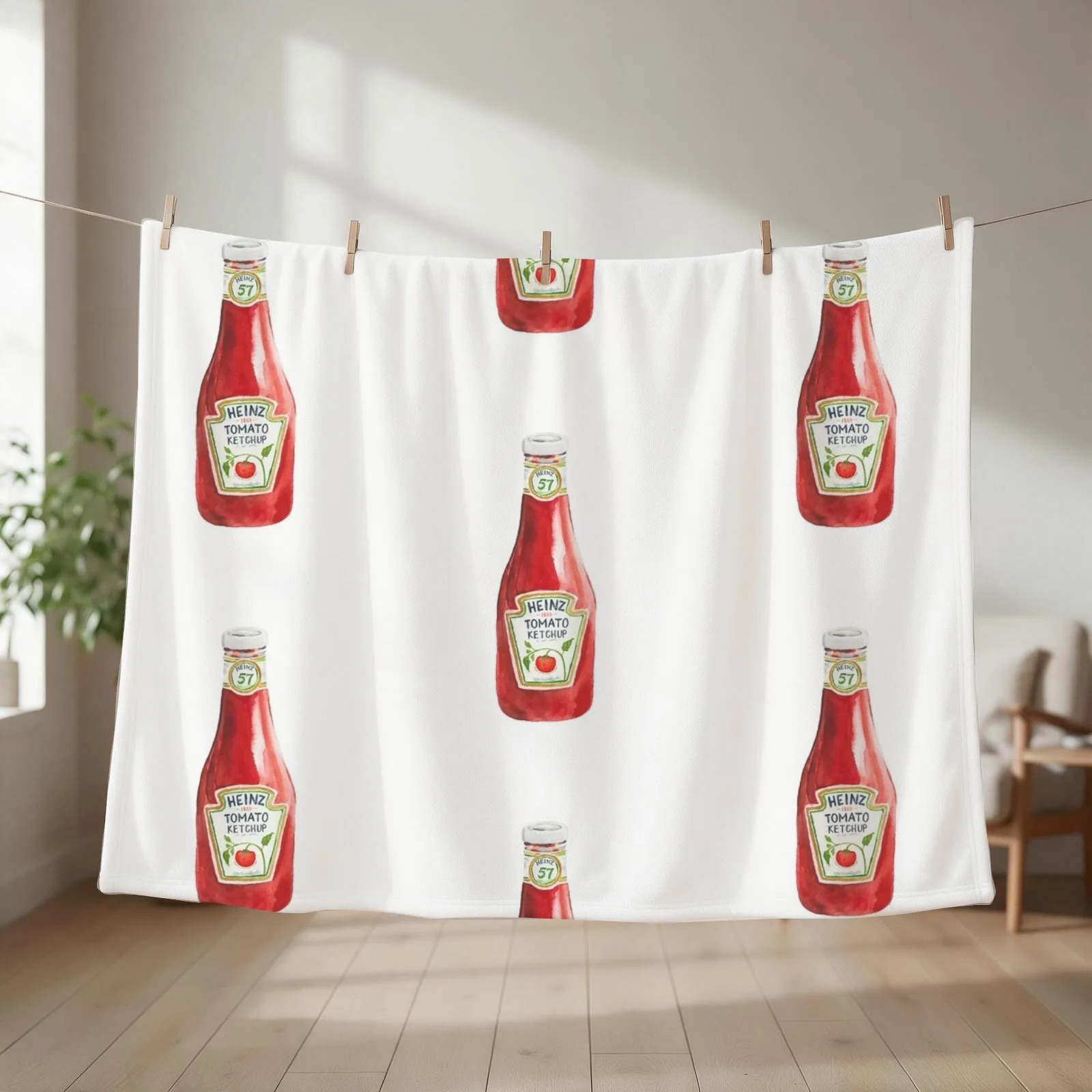 Classic ketchup bottle watercolor Throw Blanket couch cozy soft plush fuzzy picnic outdoor blanket