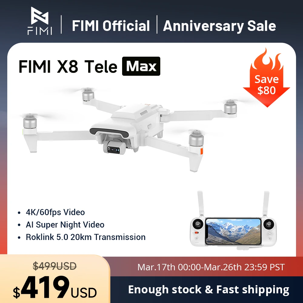 FIMI X8 Tele Max drone Dual Sony Cameras 4K 60fps 5.0 Roklink 20km range 3-axis Gimbal GPS AI Super Night Video rc Quadcopter