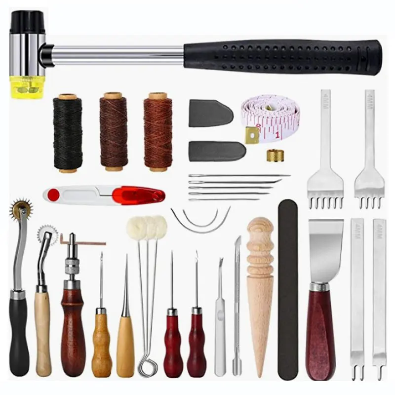 Professional Leather Tools Set with Hand Sewing Stitching Tool Hole Punching Tools Carving Knife Leather Accessories Sets