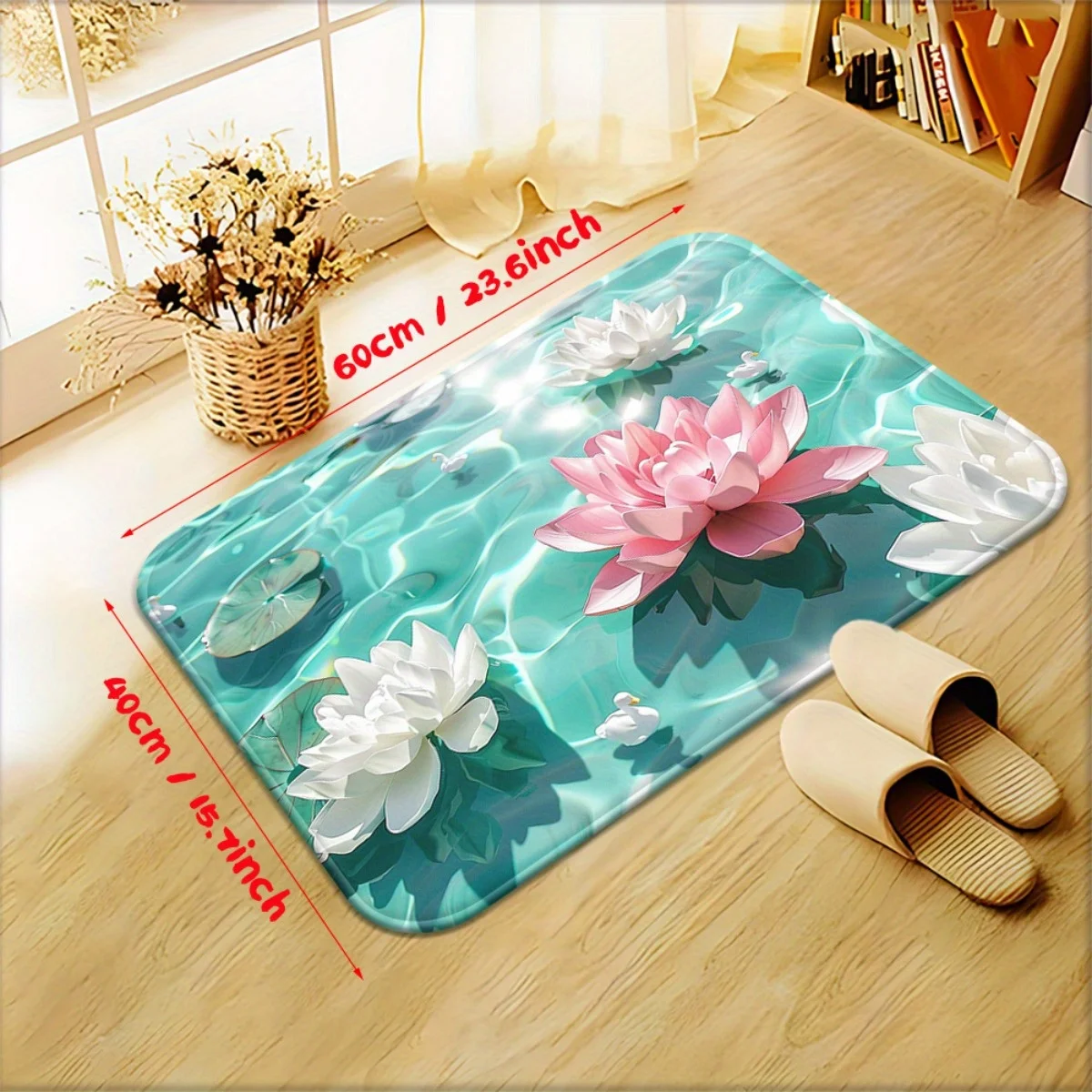 Tropical Floral Lotus Design Polyester Doormat Entrance Mat for Bathroom Porch Home Decor Mat Rug Waterproof Housewarming Gift