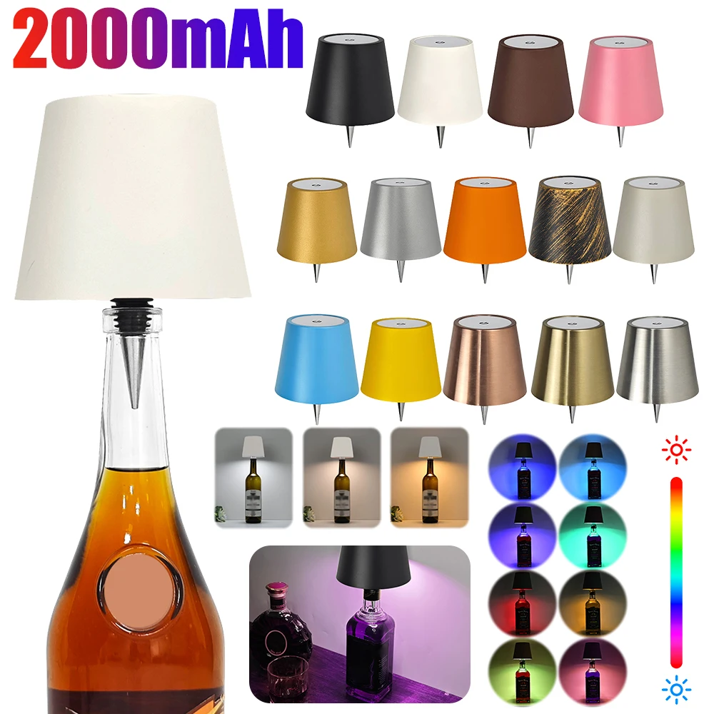 

2000mAh Wireless Wine Bottle Table Lights Led Rechargeable RGB Colors Desk lighting Bedroom Room Bedside Bar Lamp Decoration