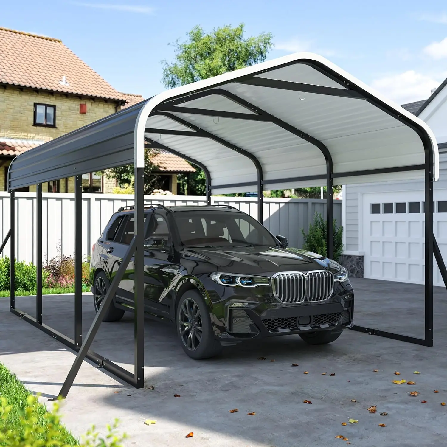 10x15 FT Metal Carport, Heavy Duty Carports Canopy with Updated Enhanced Base and Roof for All-Weather Use, Outdoor, Customized