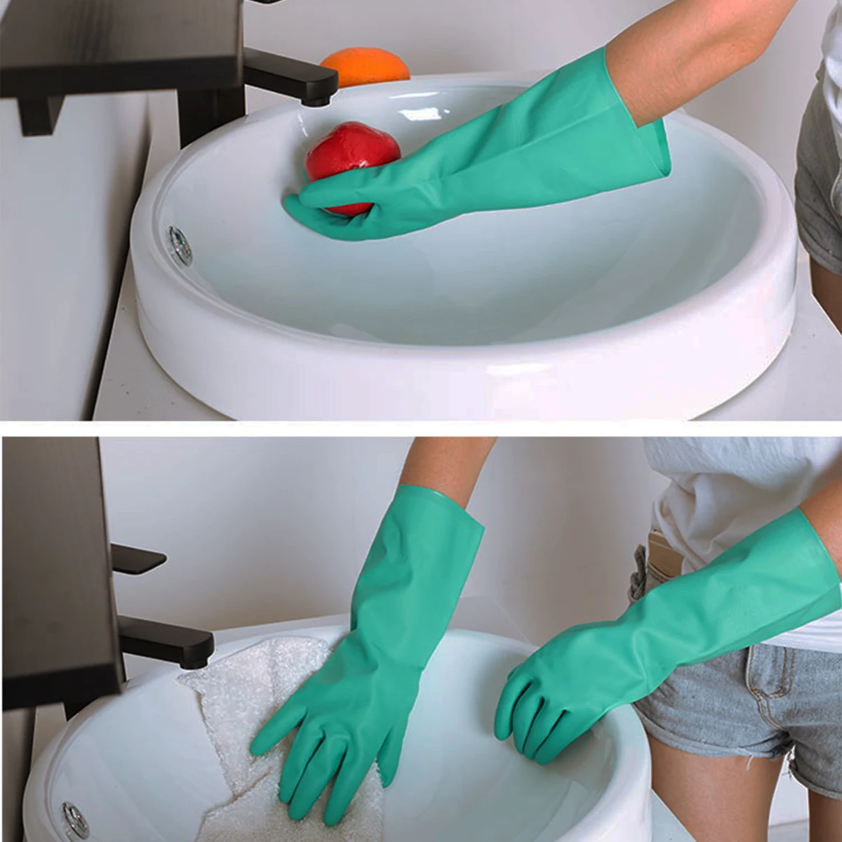 

1Pairs Lightweight Rubber Gloves Comfortable Wear Easy Clean Dishwashing Housework Kitchen Laundry Pet Care Gardening Green